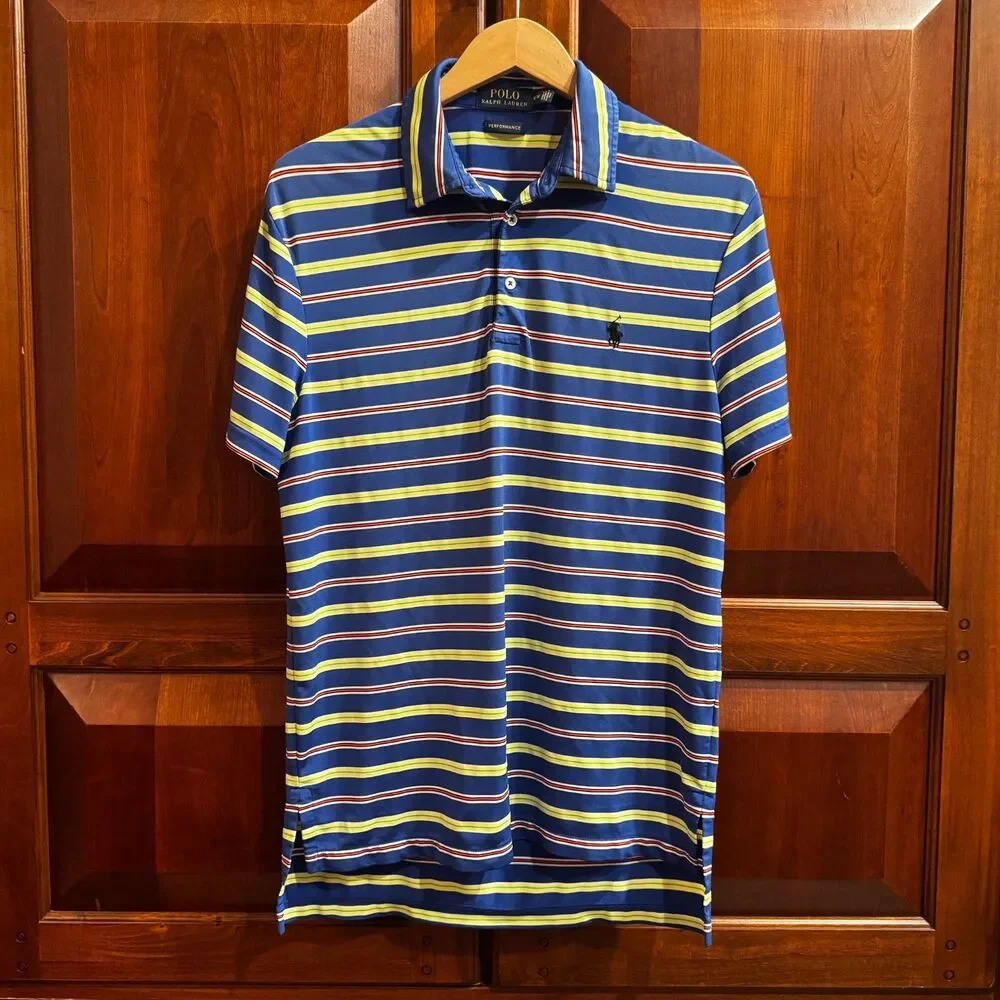 Polo Ralph Lauren Men's Performance Blue Striped Golf Stretch Polo Shirt Medium